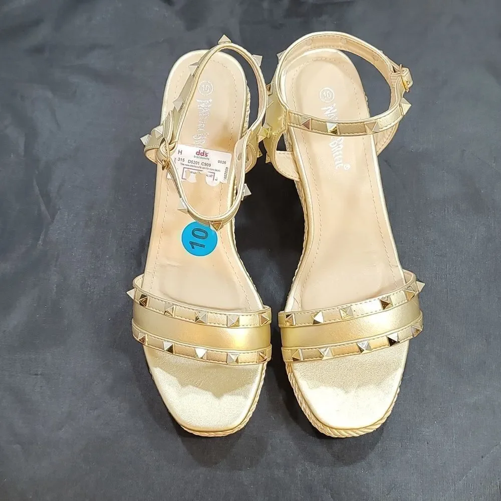 NEW NATURE BREEZE TALLY ESPADRILLE OPEN TOE WEDGE BUCKLE ANKLE PYRAMID  …